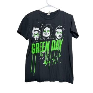 Green Day 2015 Band Graphic T-Shirt Mens Small Black Neon Green Punk 2010s